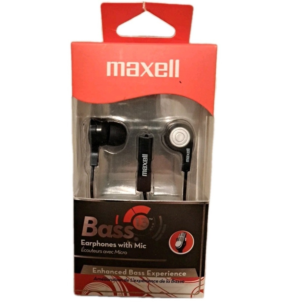 Maxell B-13 Bass Earbuds with Microphone Black 52" Cord 199621